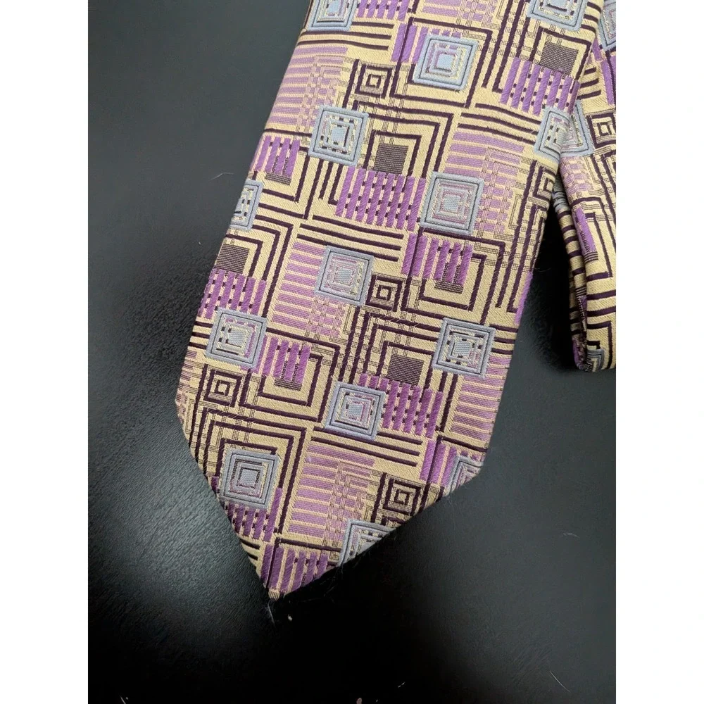 XMI Platinum Tie Geometric Abstract Jacquard Necktie USA‎ Handmade USA Silk 62
